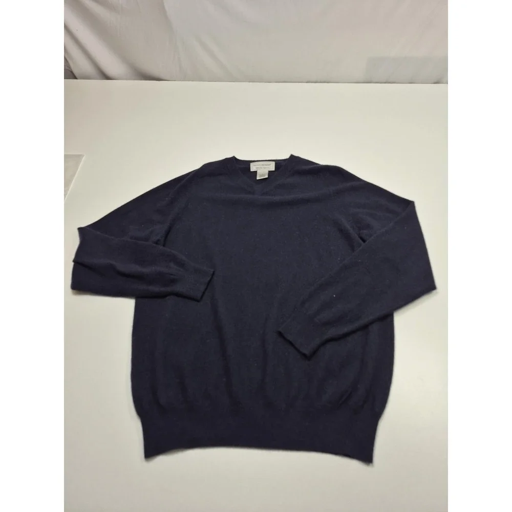 Vintage Paolo Mondo Sweater Mens L Blue 100% Cashmere V Neck Knit Pullover FLAW
